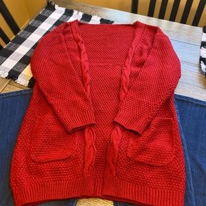 NWOT Red Cardigan Sweater with Front Pockets